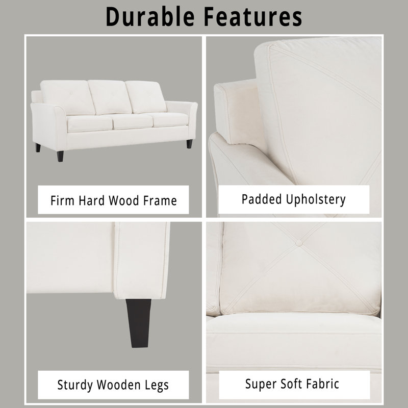 Red Barrel Studio® Jantjeline 3 Seater Sofa Button Tufted Upholstered Sofa Modern Couch Durable